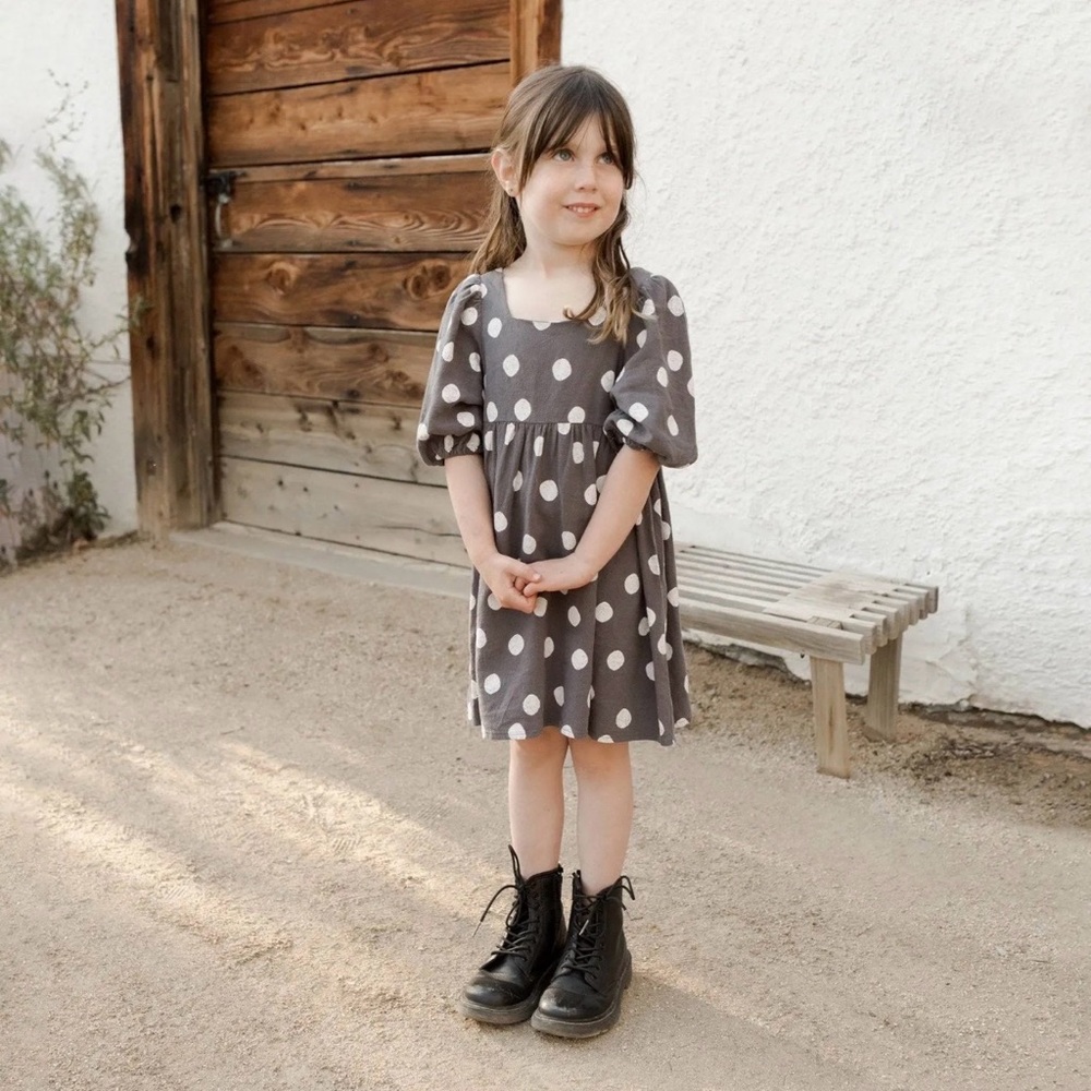 Rylee + Cru Gray Gretta Babydoll Dress in Dotty size 2/3
